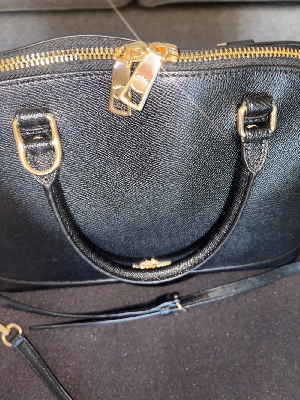 Coach Black Leather Dome Satchel with Gold Hardware and Detachable Strap - Picture 4 of 11
